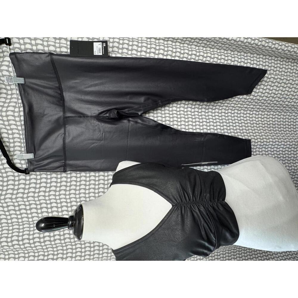 90 Degrees by Reflex Women's Cracked Black Leggings and Matching Crop Top Set
